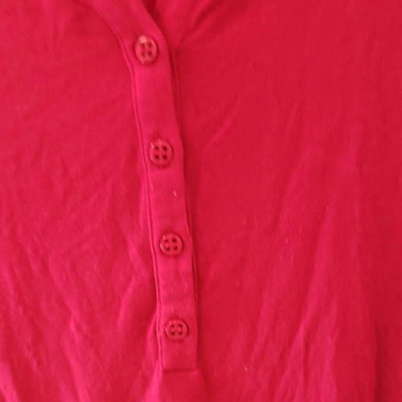 New York & Company Red Polo Collar Cuffed Sleeve Blouse - Picture 4 of 7